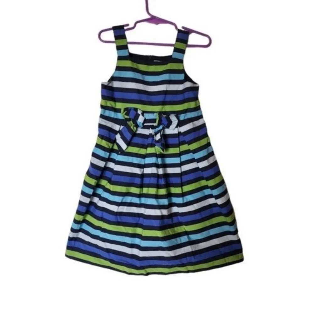 Gymboree Dress Full of Glee Blue Green Striped Sun‎ Bow Girls size 6 Kids